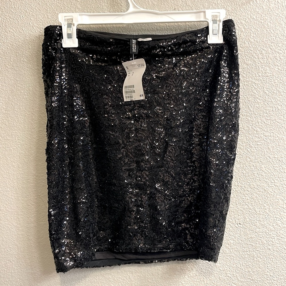 H&M Divided Black Sequin Mini Skirt Y2K Party Club Size Small